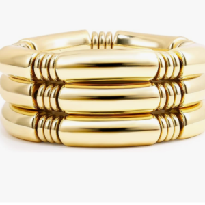 Gold Chunky Bangles Bracelets For Women 14k Gold Plated Stack Layered Curved Bamboo Tube Stretch Bracelets Gift Jewelry