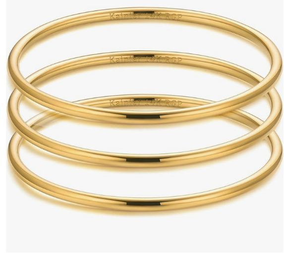 3mm 14K Gold Plated Bracelet Stainless Steel Glossy Stackable Thin Round Bangle Bracelet for Women Oval Solid Plain Polished Bracelet Best Gifts for Love