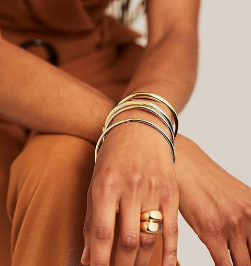 3mm 14K Gold Plated Bracelet Stainless Steel Glossy Stackable Thin Round Bangle Bracelet for Women Oval Solid Plain Polished Bracelet Best Gifts for Love - Image 3