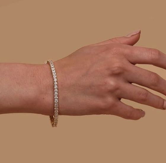 14K Gold Plated Cubic Zirconia Classic Tennis Bracelet | Gold Bracelets for Women | 4mm CZ, Size 6.5-7.5 Inch - Image 2