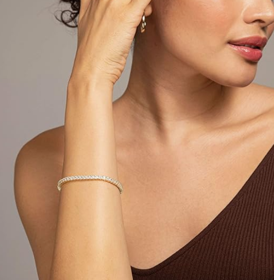 14K Gold Plated Cubic Zirconia Classic Tennis Bracelet | Gold Bracelets for Women | 4mm CZ, Size 6.5-7.5 Inch - Image 3
