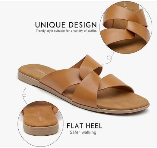 Women's Flat Sandals Open Toe Slip On Cross Strap Slides Dressy Casual Summer Shoes - Image 3