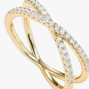 14K Gold Plated X Ring Simulated Diamond CZ Criss Cross Ring for Women