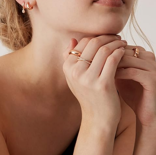 14K Gold Plated X Ring Simulated Diamond CZ Criss Cross Ring for Women - Image 3