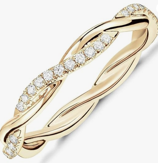 14K Gold Plated Cubic Zirconia Twisted Rope Eternity Band for Women