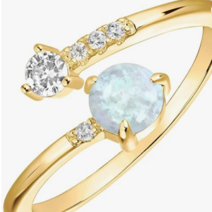 14K Gold Plated Adjustable Created Opal Rings | Stacking Rings | Gold Rings for Women.