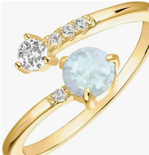 14K Gold Plated Adjustable Created Opal Rings | Stacking Rings | Gold Rings for Women.