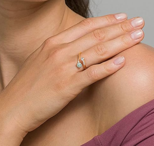 14K Gold Plated Adjustable Created Opal Rings | Stacking Rings | Gold Rings for Women. - Image 2