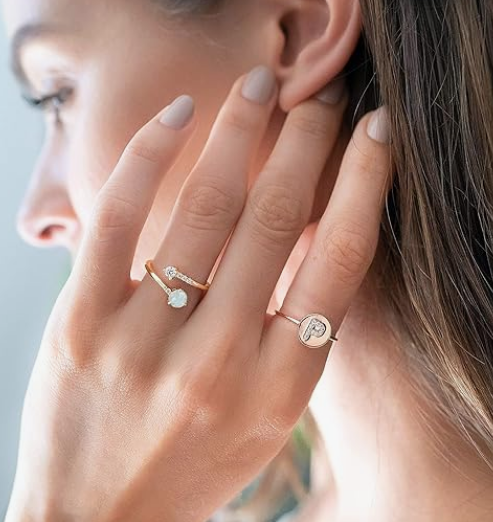14K Gold Plated Adjustable Created Opal Rings | Stacking Rings | Gold Rings for Women. - Image 3