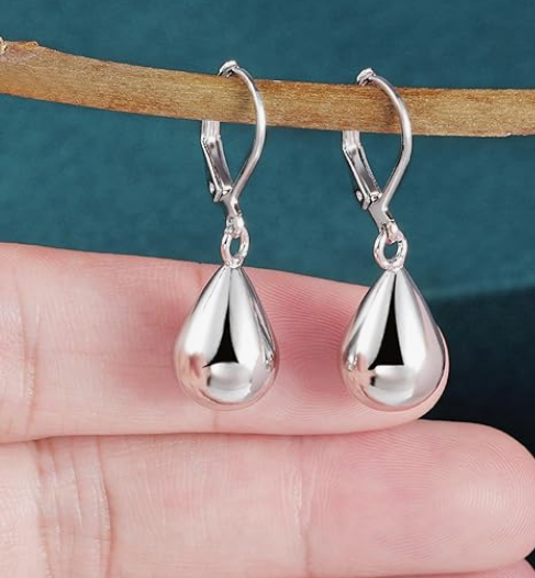 Sterling Silver Teardrop Leverback Earrings for Women Girls Waterdrop Tear Drop Dangle Earrings - Image 3