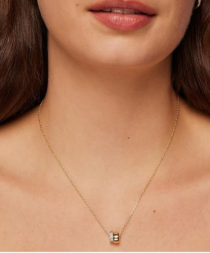 14K Gold Plated Cubic Zirconia Rondelle Pendant Necklace for Women | Two-Toned Dainty CZ Necklaces - Image 2